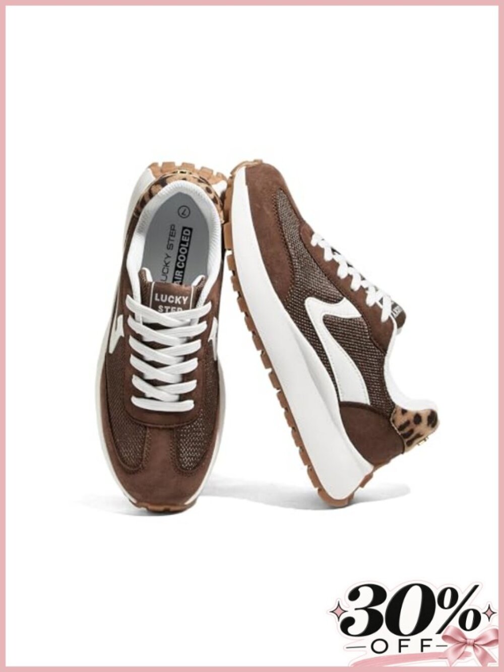 Women's Chunky Platform Fashion Sneakers PU Leather Suede Lace-Up Walking Shoes